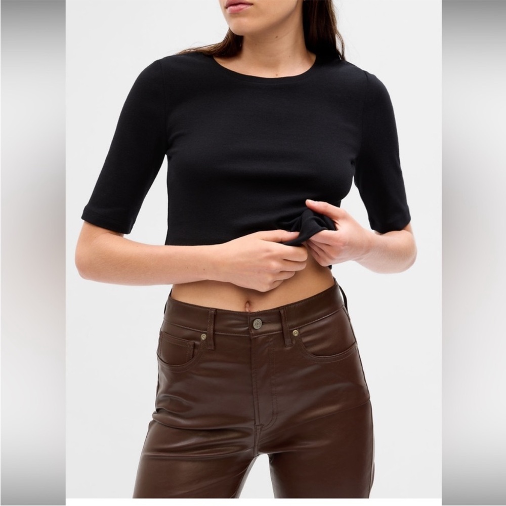 Gap Vintage Slim High Rise Brown Faux Leather Pants 10 Short/30 - Picture 2 of 8
